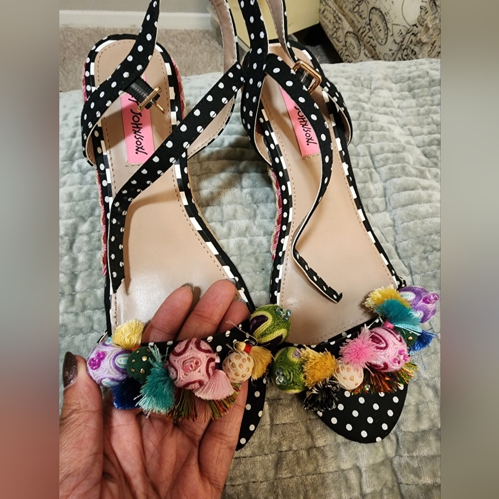 Betsey Johnson Polka Dot Wedges. Size 8.5